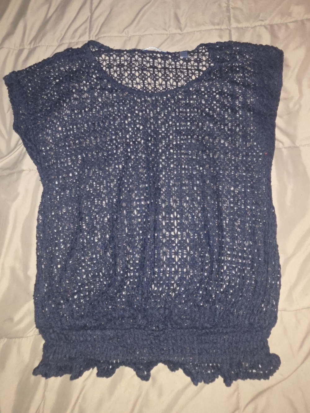 Izod Navy Blue Crochet Short-Sleeve Sweater